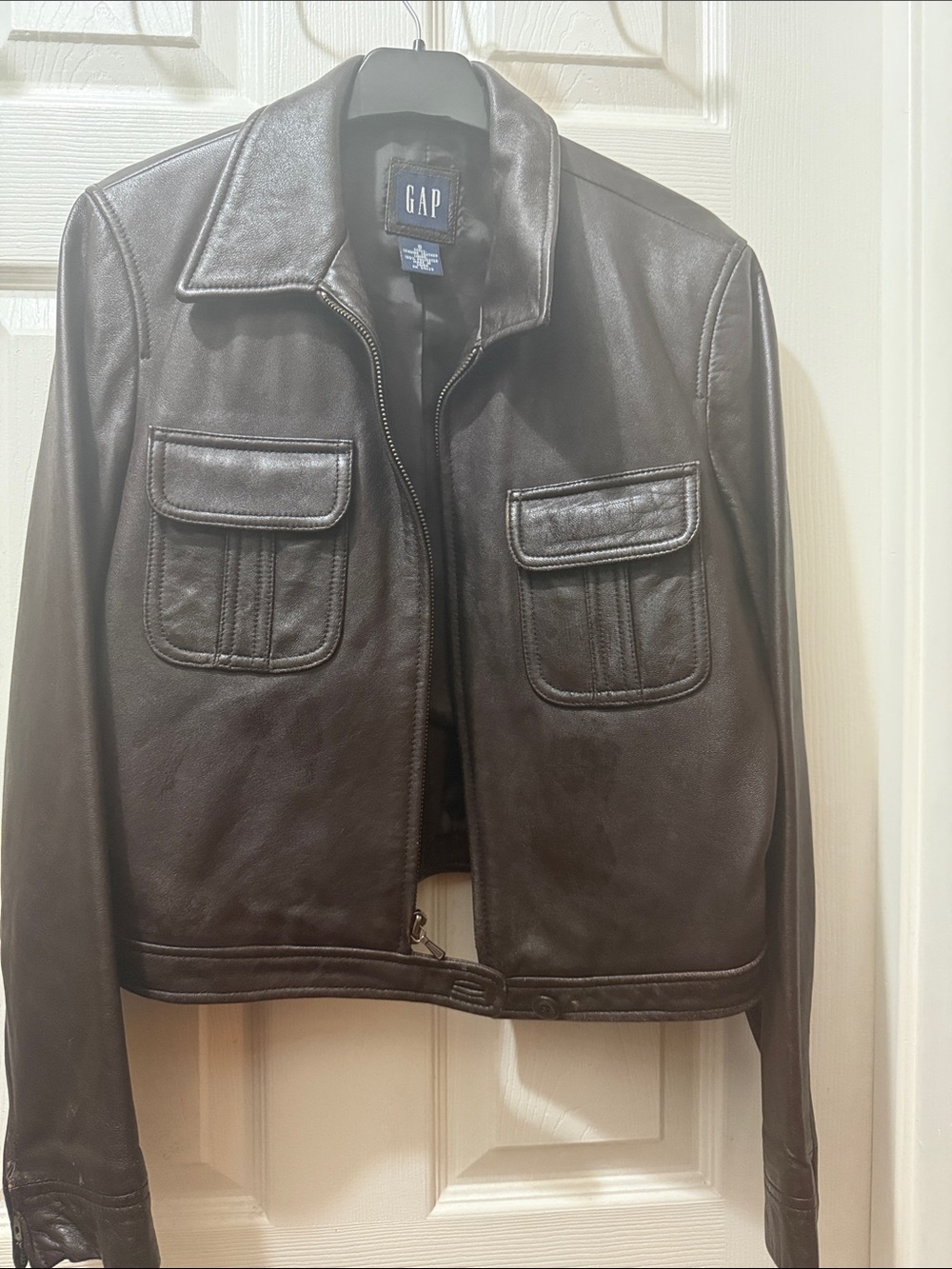 GAP women's Dark Brown Leather Bomber Jacket